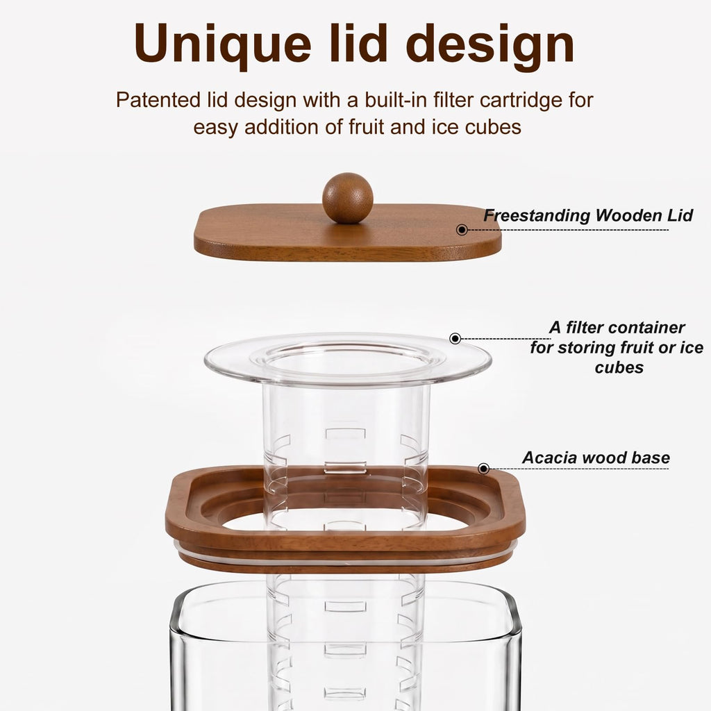 2 Pcs 1.5 Gallon Square Glass Drink Dispenser with Wooden Stand and Stainless Steel Spigot T9867