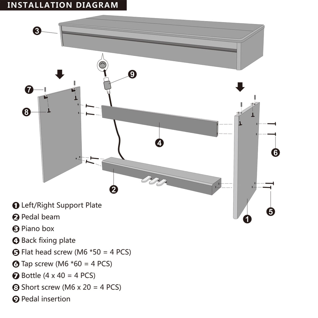 88 Keys Weighted Hammer Action Digital Piano with Stand, Pedals and Black I637