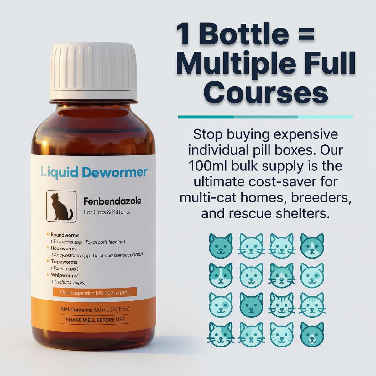 Liquid Fenbendazole Dewormer for Cats & Kittens 100ml O80572