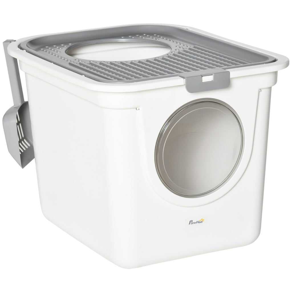 Covered Cat Litter Box with Scoop, White S27605