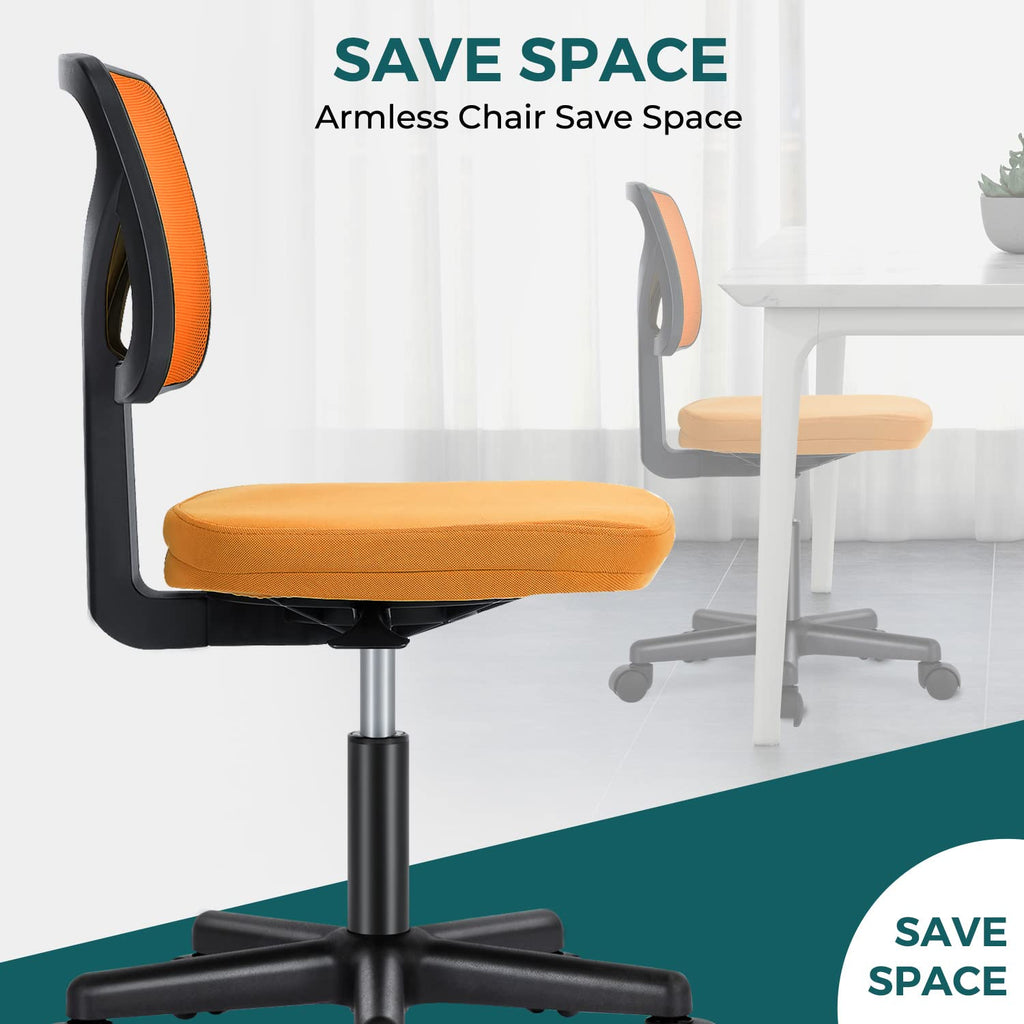 Orange Mesh Armless Desk Chair with Lumbar Support B5891