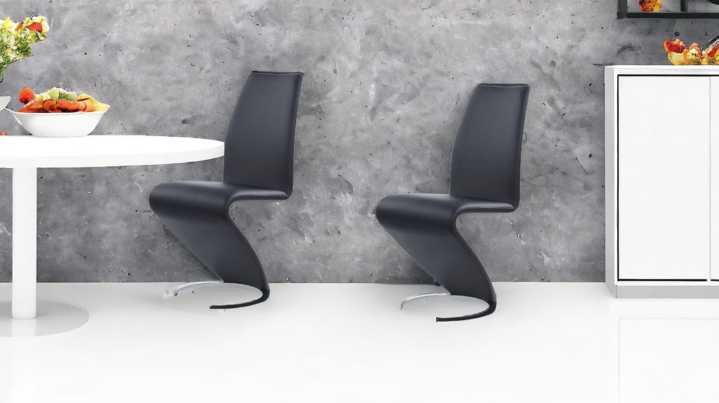 Set of Two Black and Silver Faux Leather Dining Chairs V764281
