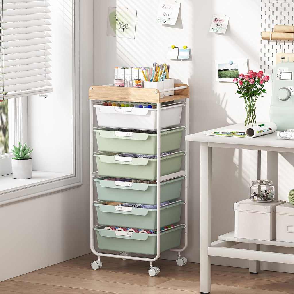 Green Utility Cart with 6 Drawers X48651