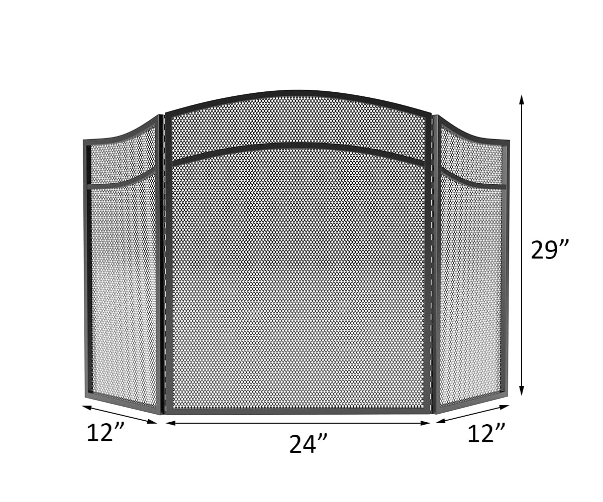 3 Panels Fireplace Screen with Arch Frame Black G510