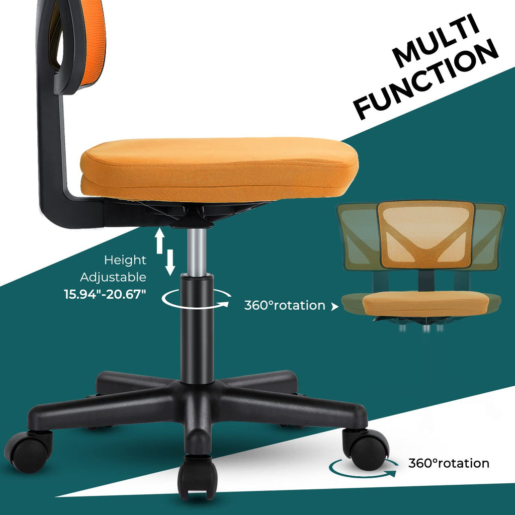 Orange Mesh Armless Desk Chair with Lumbar Support B5891