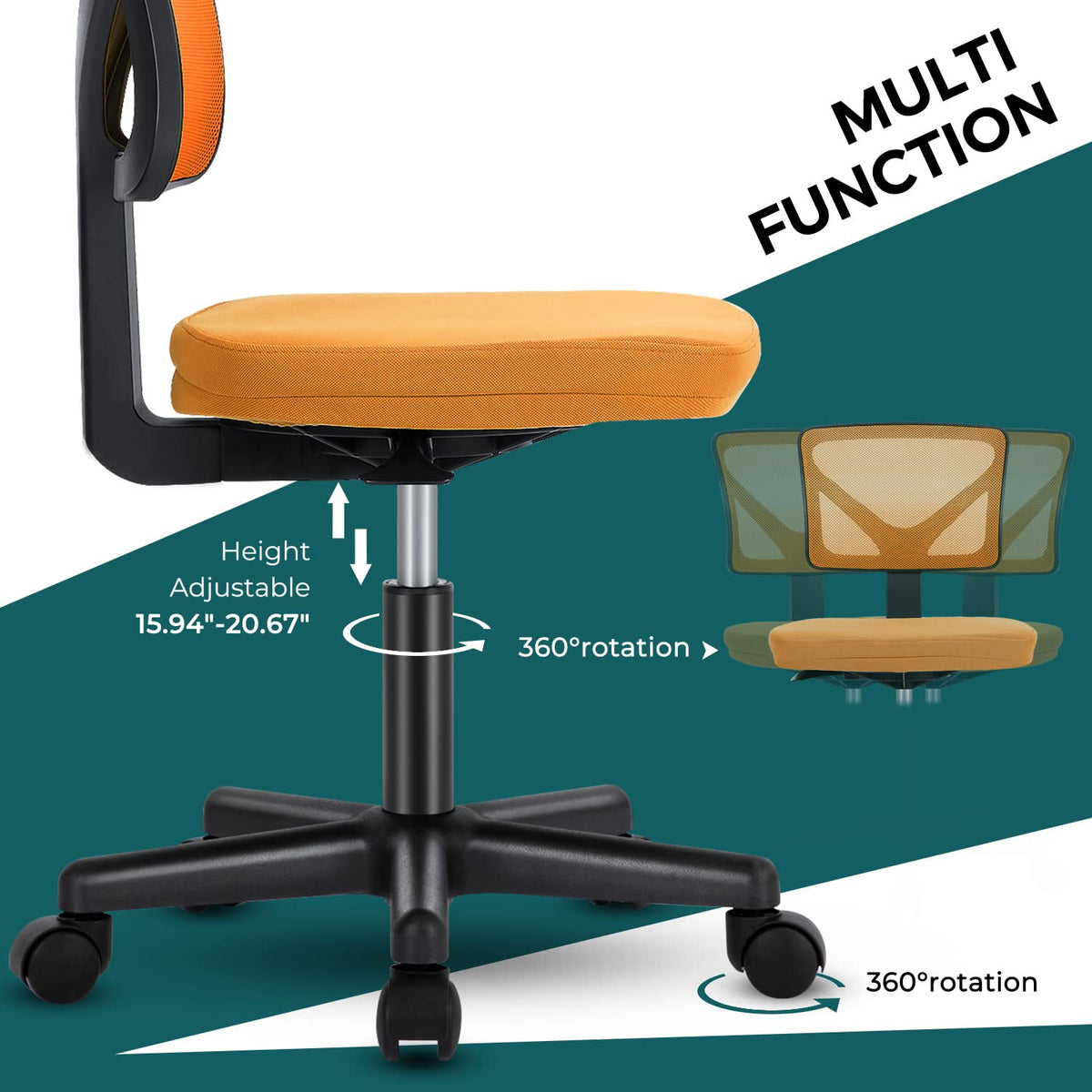 Orange Mesh Armless Desk Chair with Lumbar Support B5891