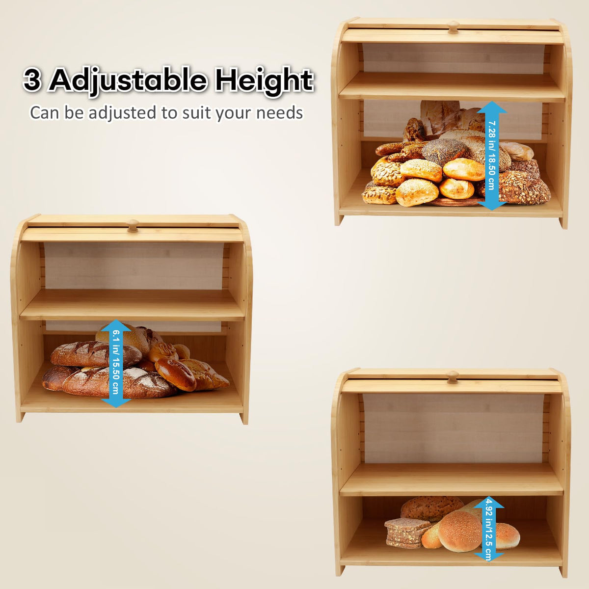 Bamboo 2-Tier Roll-Top Bread Box L6072