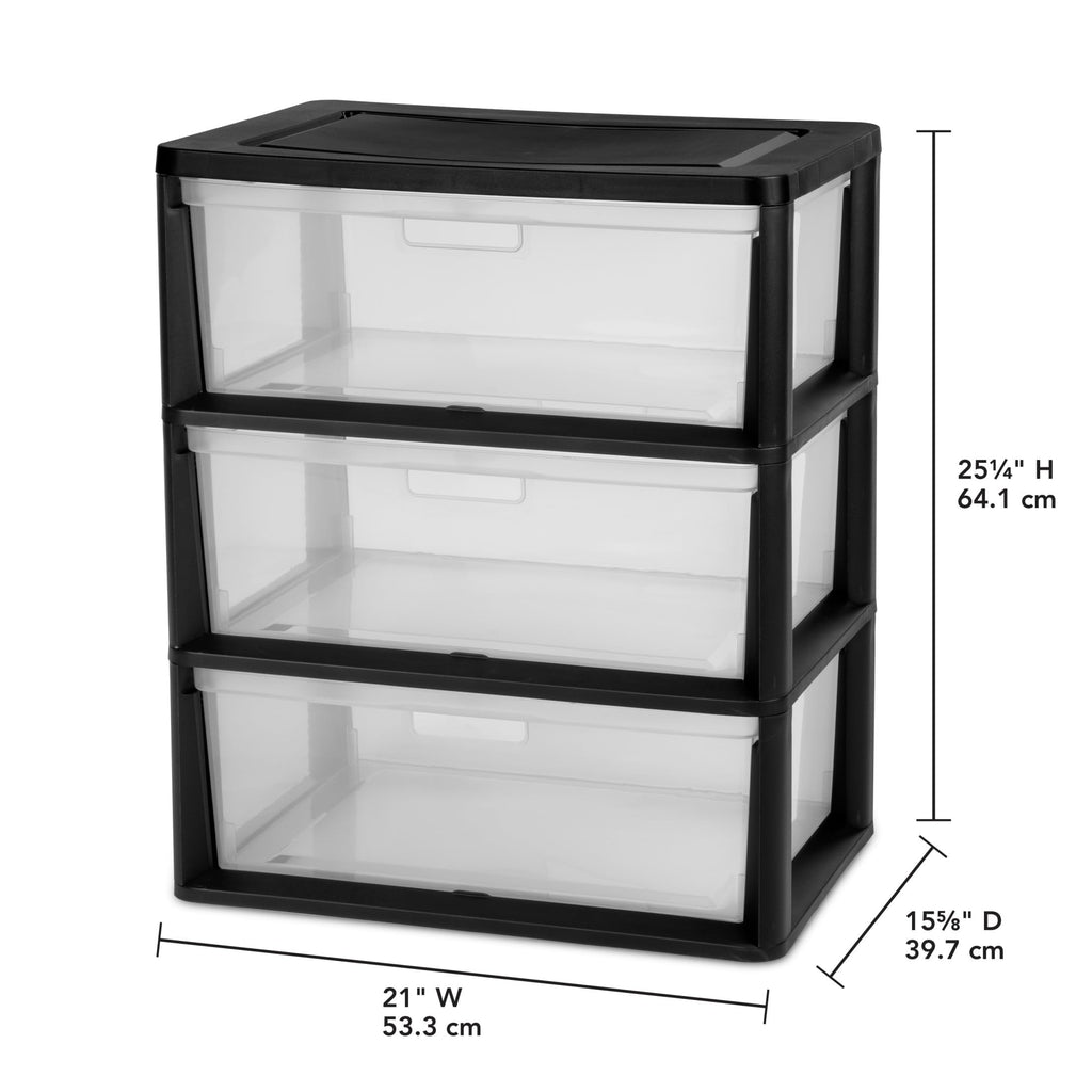 Wide Plastic 3-Drawer Storage Tower with Removable Clear Drawers K5480