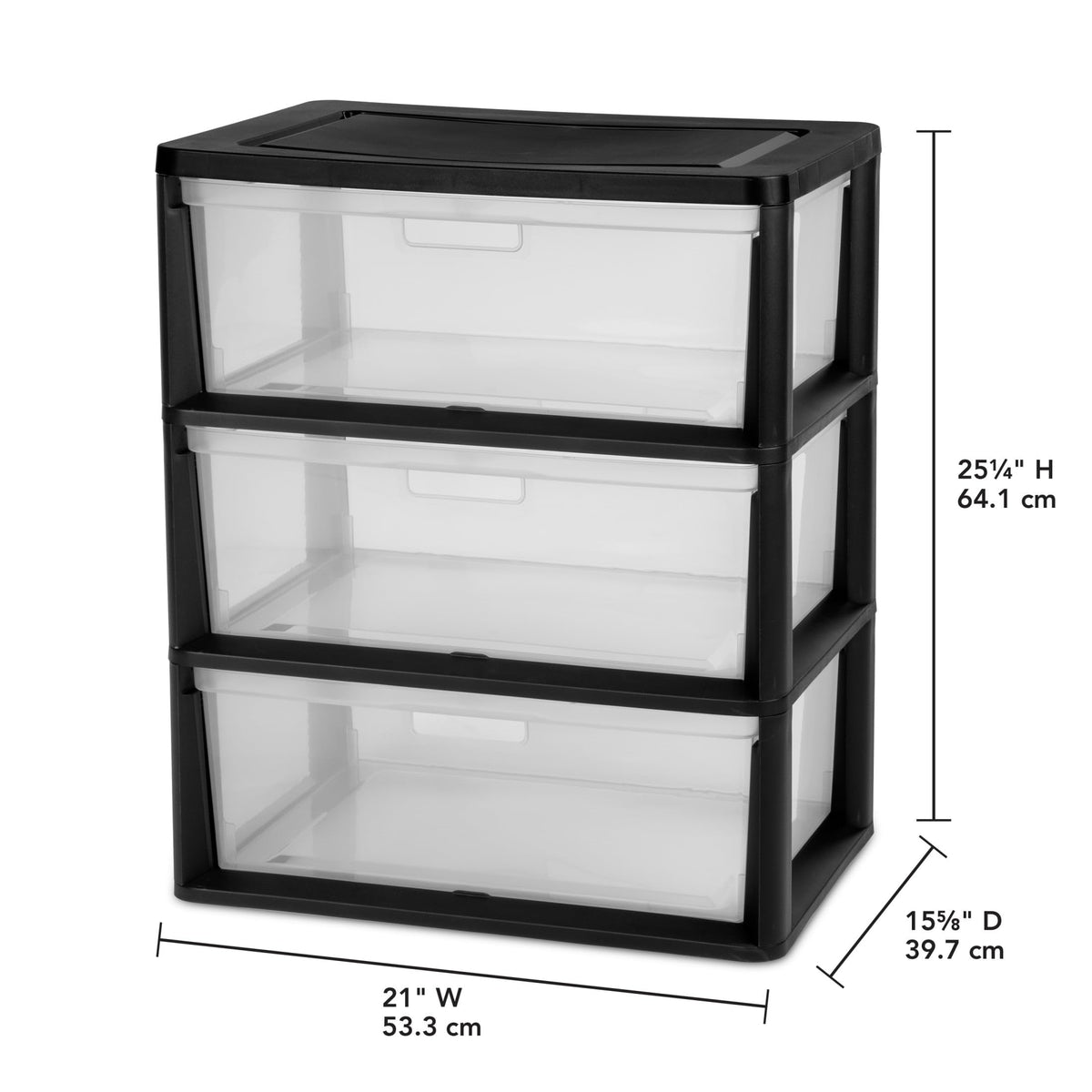 Wide Plastic 3-Drawer Storage Tower with Removable Clear Drawers K5480