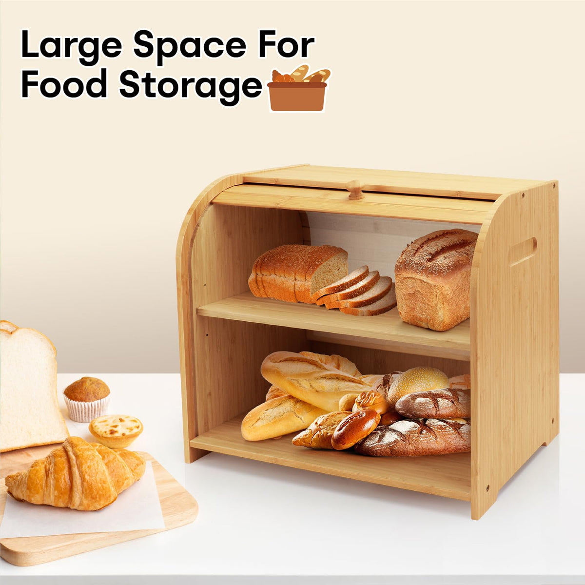 Bamboo 2-Tier Roll-Top Bread Box L6072