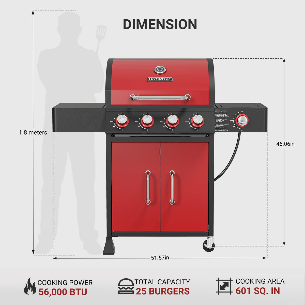 4 Burner Propane Gas Grill with Side Burner C7074