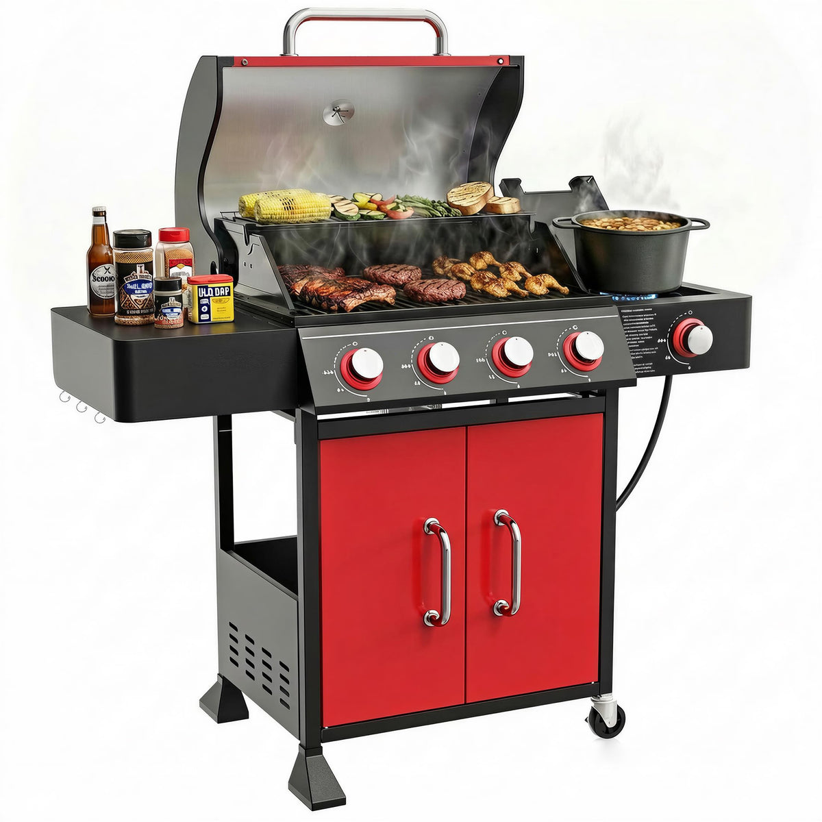 4 Burner Propane Gas Grill with Side Burner C7074