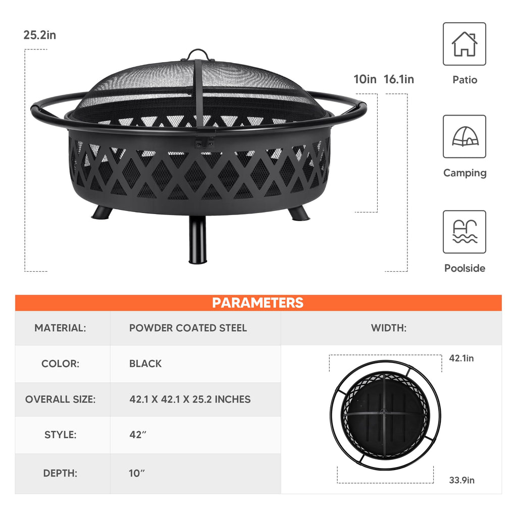 42” Wood Burning Patio Fire Pit with Spark Screen X370602