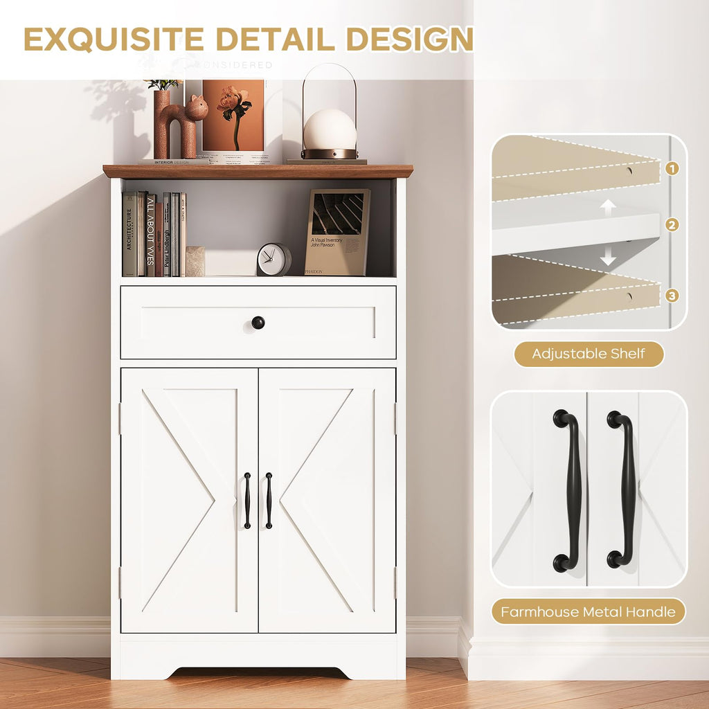 White Storage Cabinet with Barn Doors and Drawers R31826