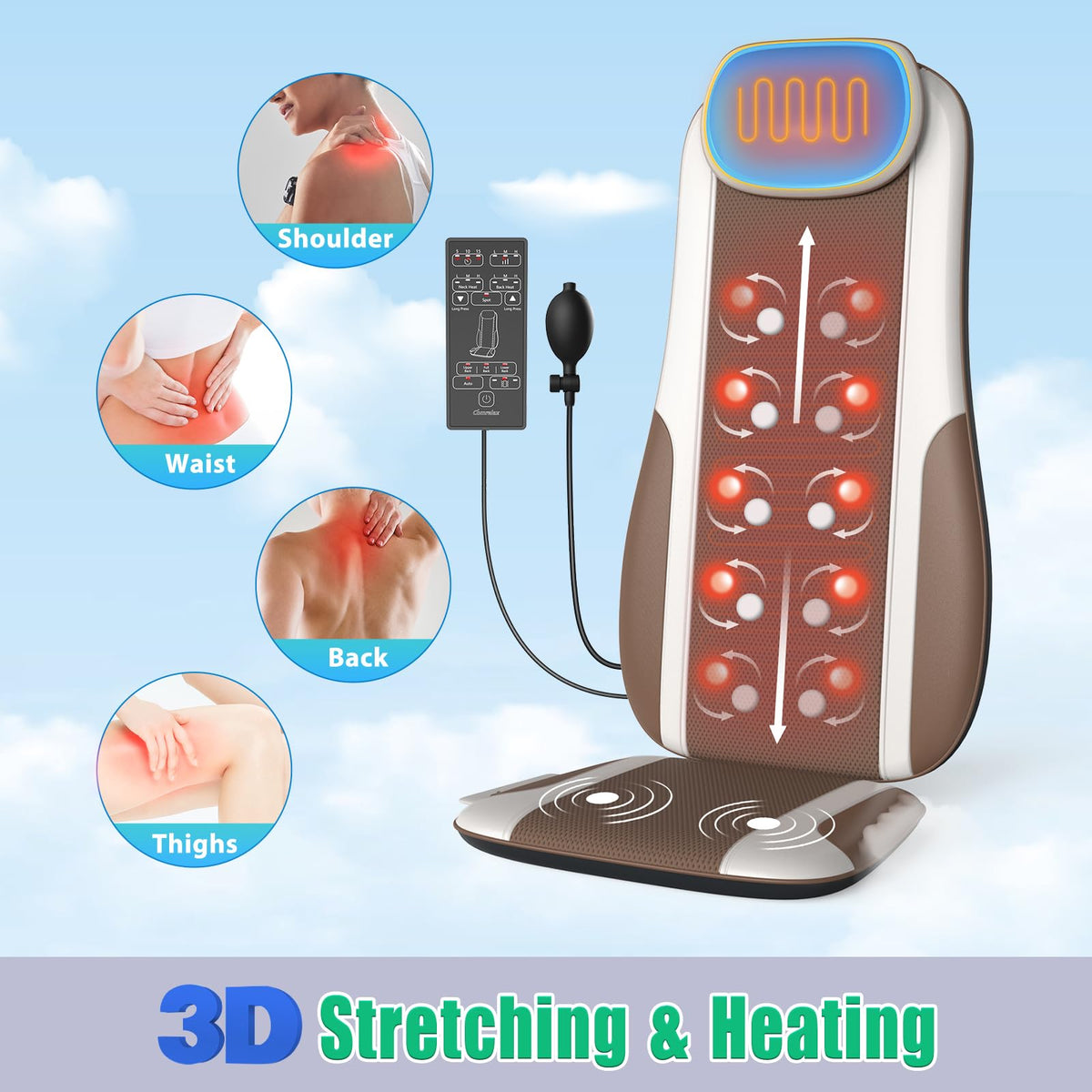 Shiatsu Back Massager with Heat, 2 Vibration Motors, PU Leather I25165
