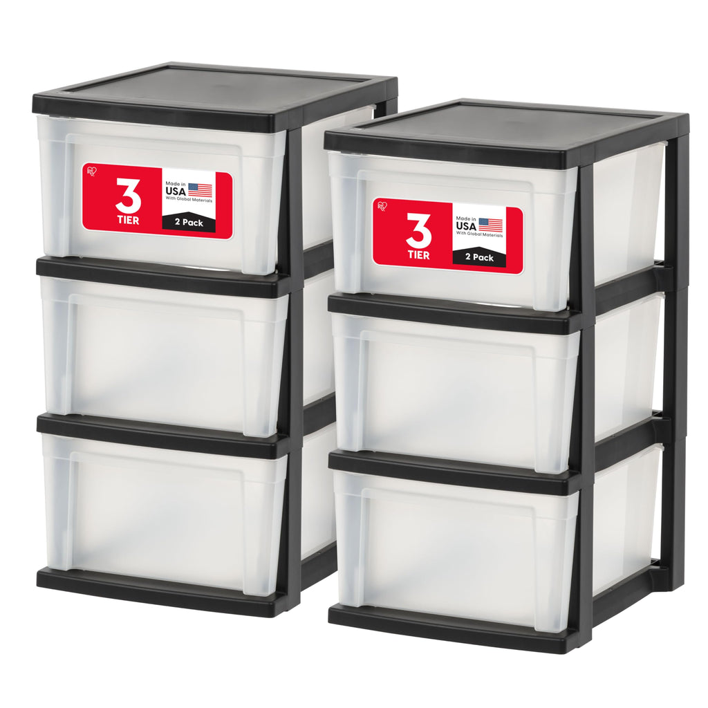 3 Drawer Slim Narrow Storage Organizer, 2-Pack, Black/Clear B9711