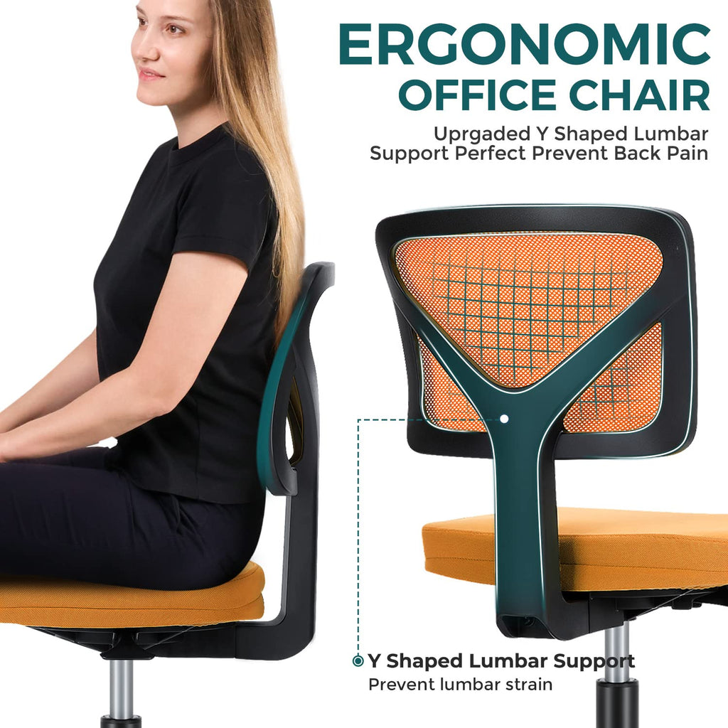 Orange Mesh Armless Desk Chair with Lumbar Support B5891