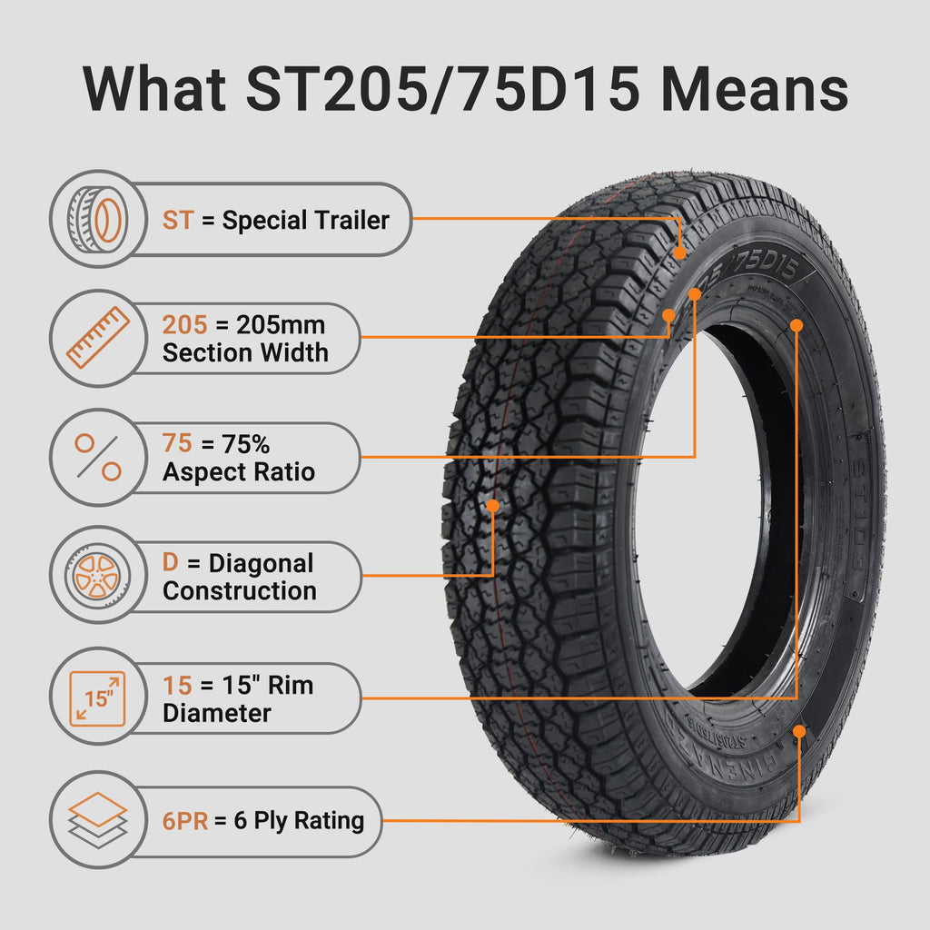 Set of 2 ST205/75D15 Trailer Tires Y4173