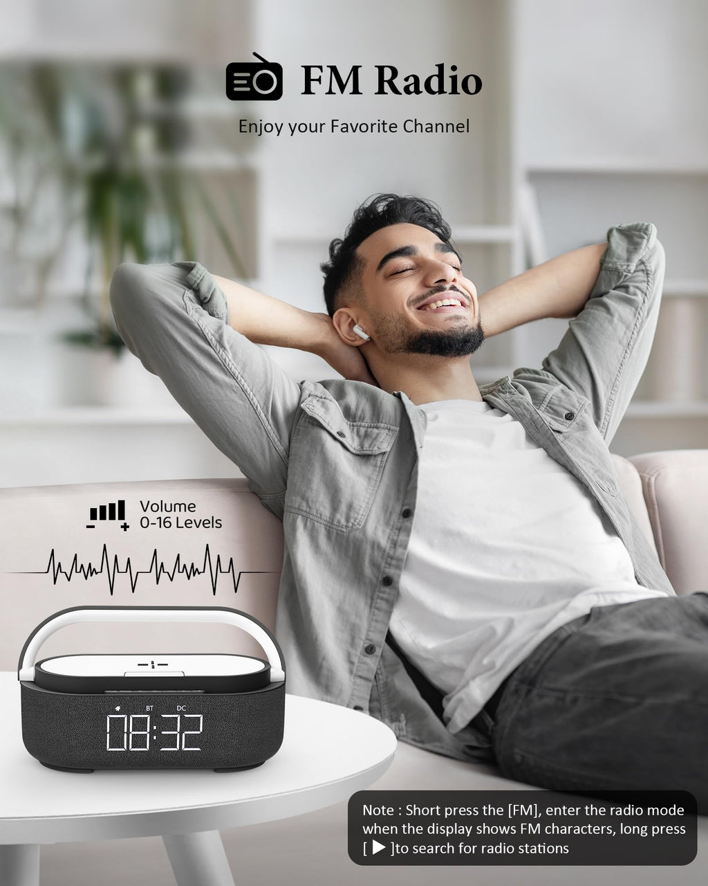 Bluetooth Speaker with Wireless Charger FM Radio LED Light W90733