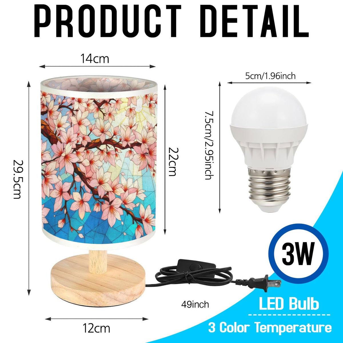 Cherry Blossom Table Lamp LED 3-Color Wood Base K221758