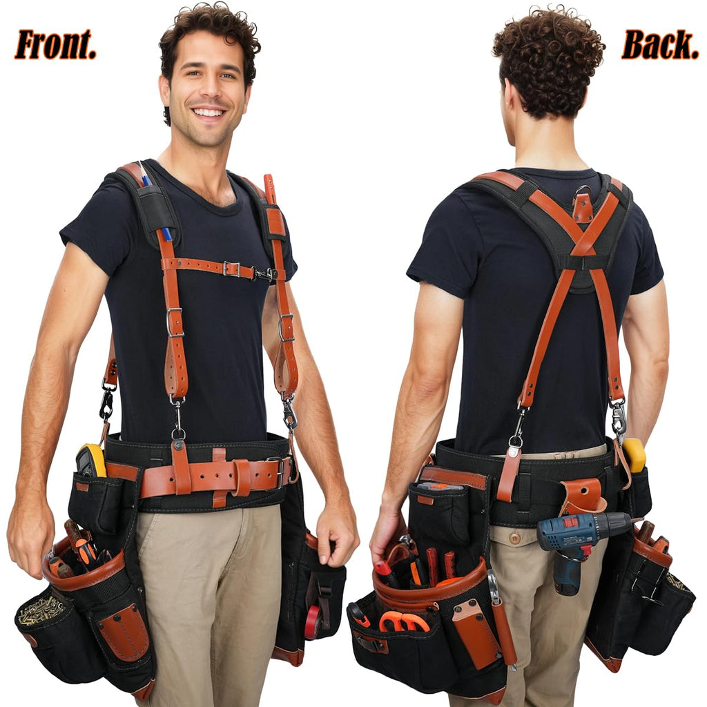 Top-Grain Leather Tool Belt With Suspenders T949