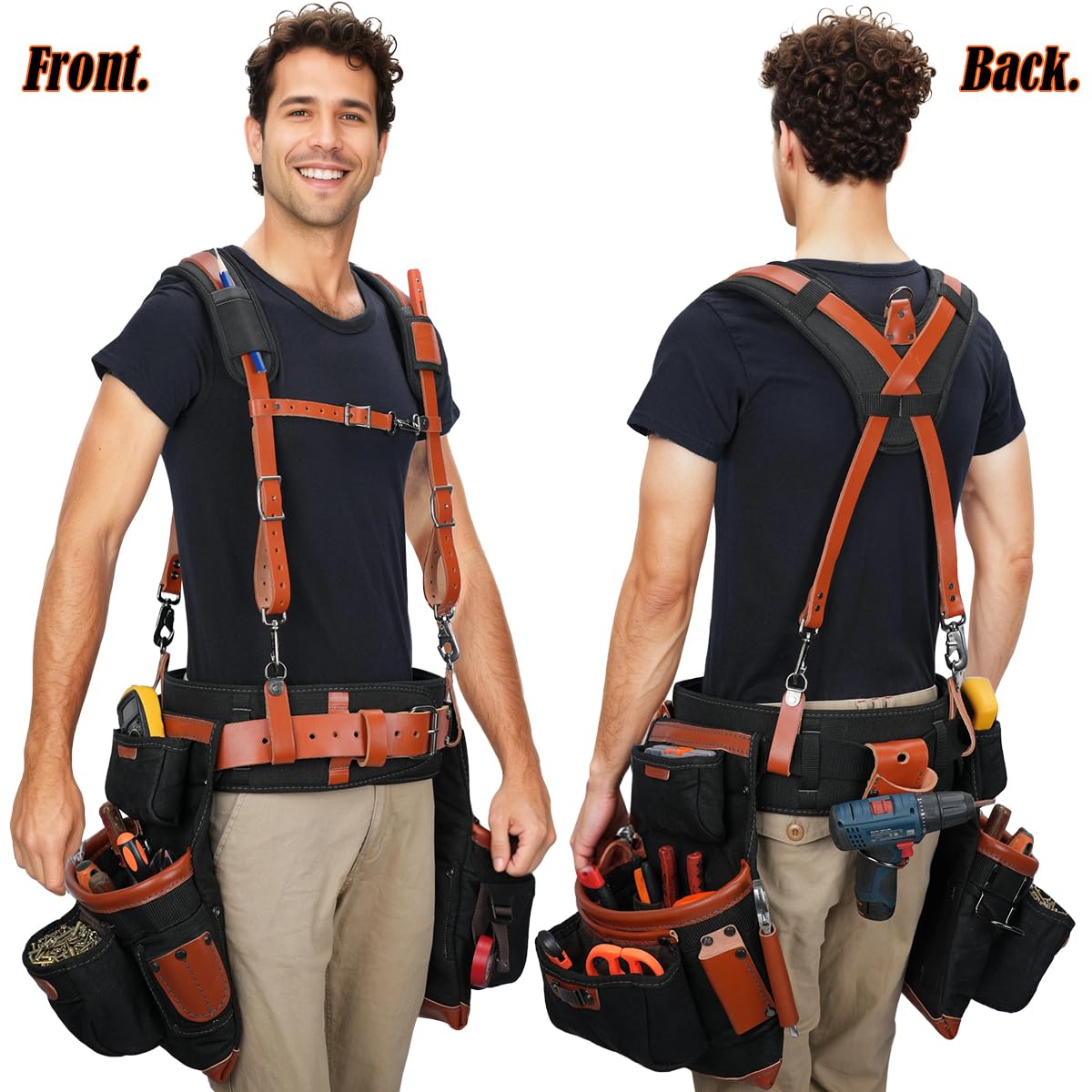 Top-Grain Leather Tool Belt With Suspenders T949