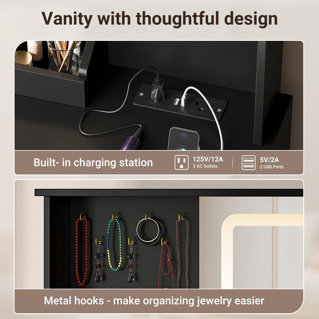 Black Makeup Vanity Desk with Mirror and Lights M900570