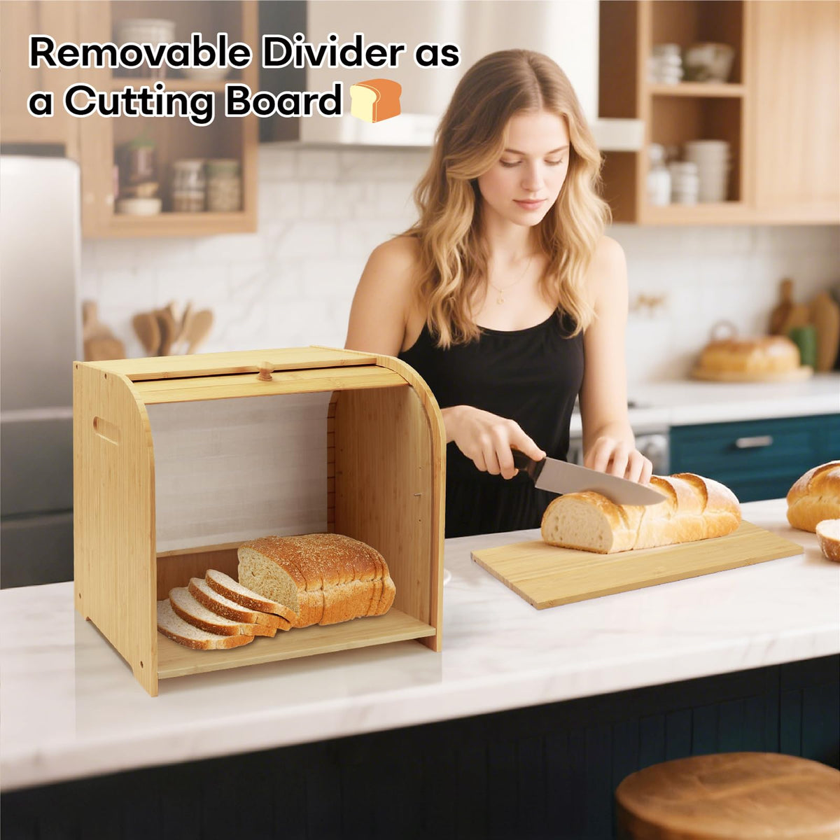 Bamboo 2-Tier Roll-Top Bread Box L6072