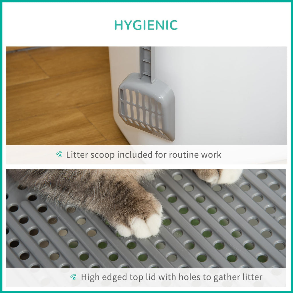 Covered Cat Litter Box with Scoop, White S27605