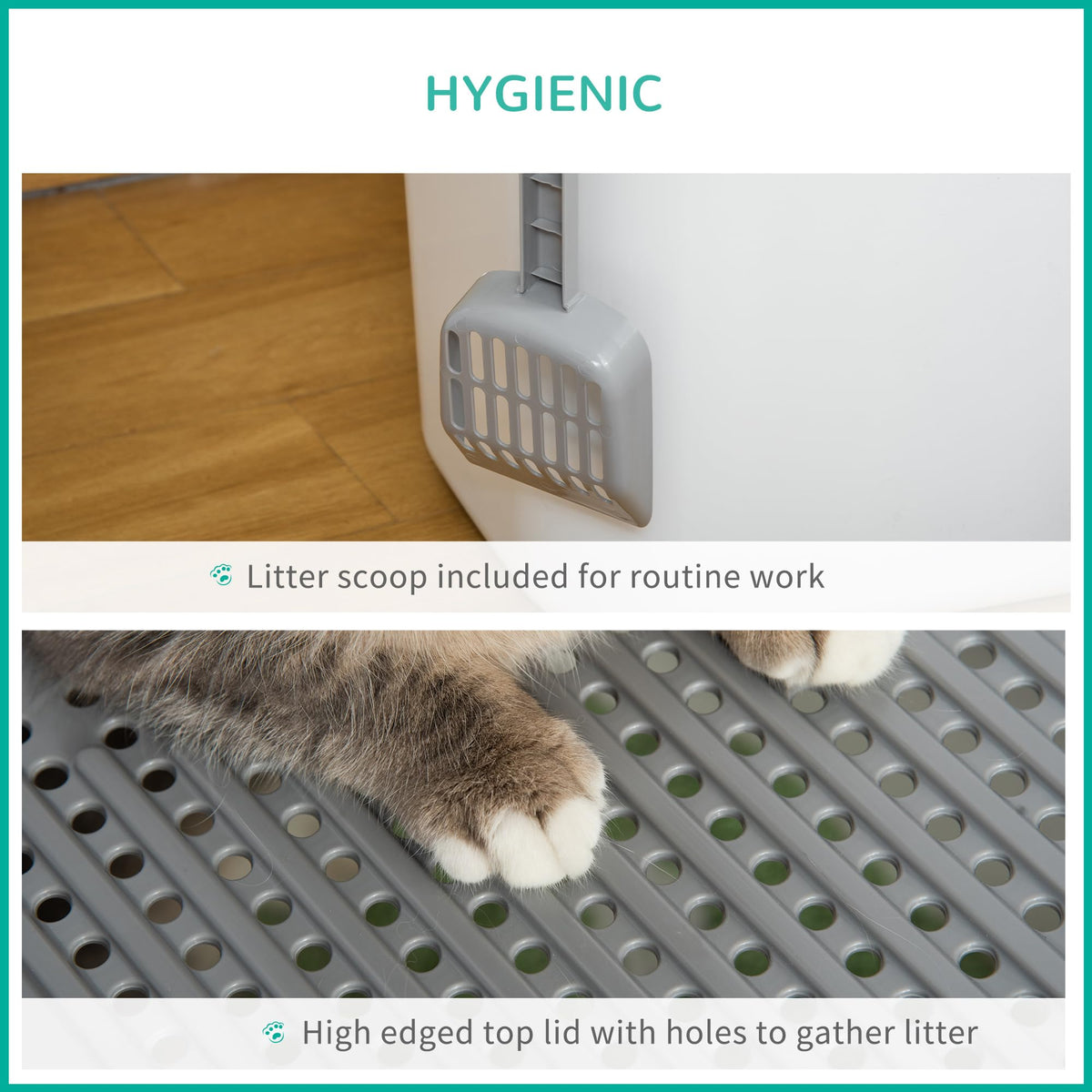 Covered Cat Litter Box with Scoop, White S27605