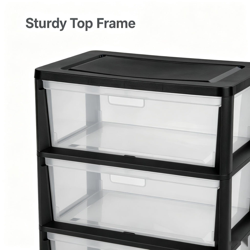 Wide Plastic 3-Drawer Storage Tower with Removable Clear Drawers K5480