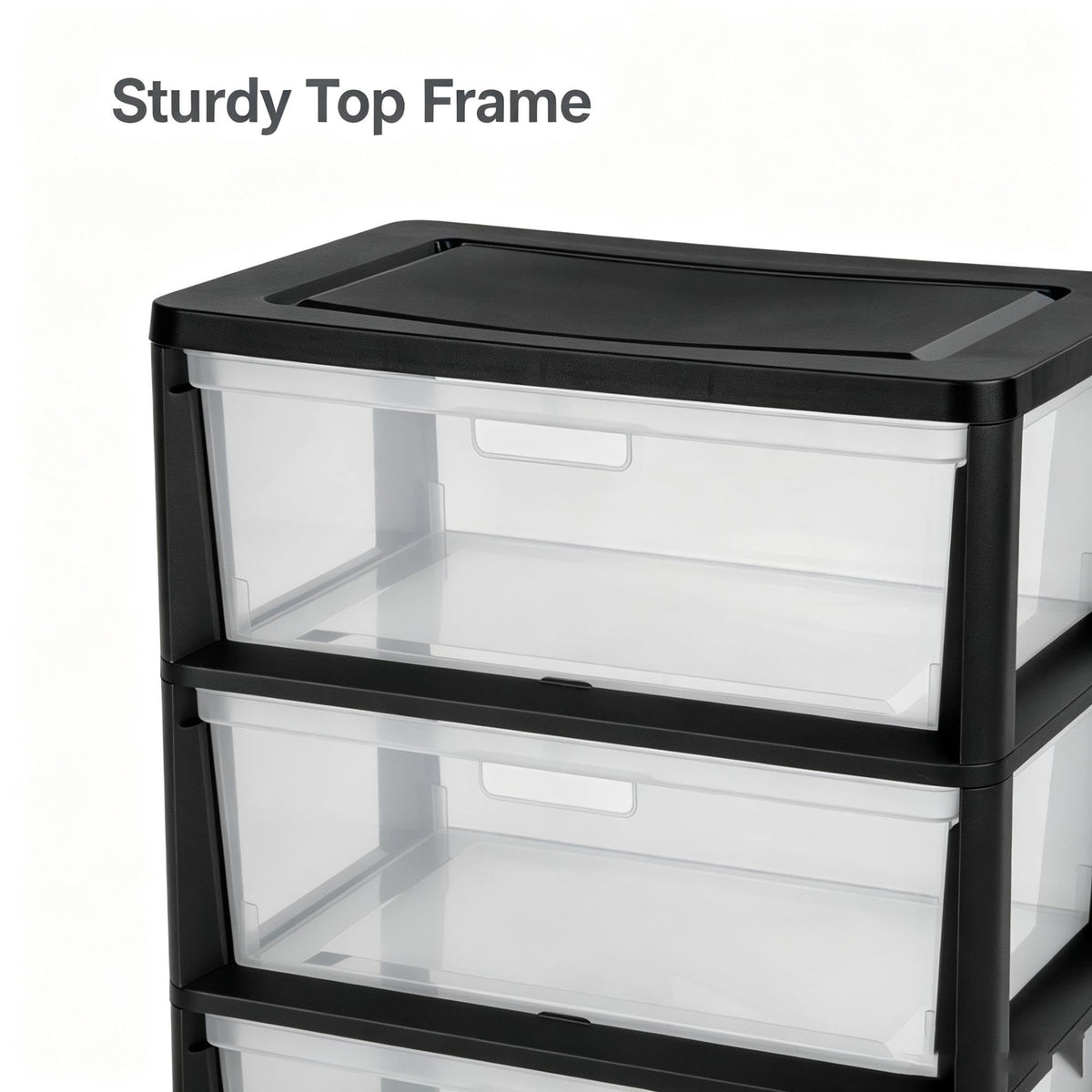 Wide Plastic 3-Drawer Storage Tower with Removable Clear Drawers K5480