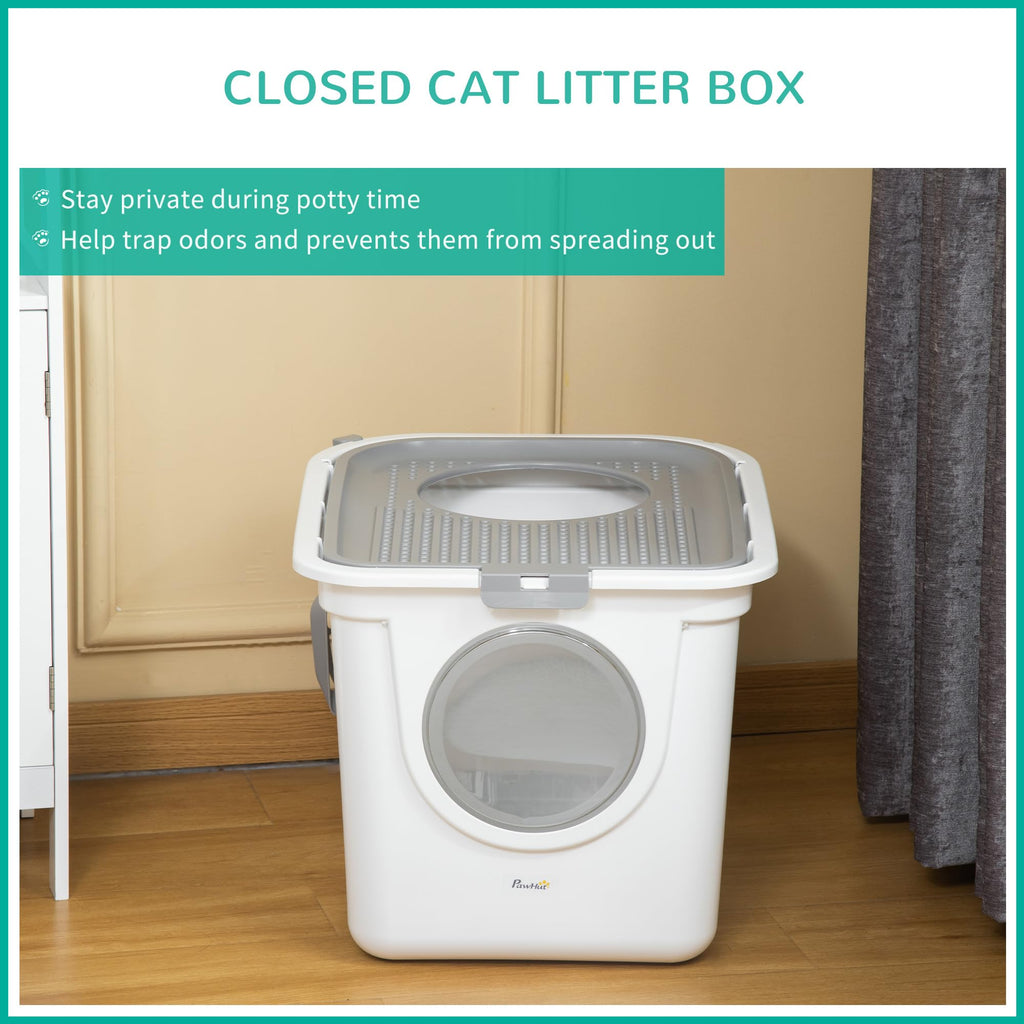 Covered Cat Litter Box with Scoop, White S27605