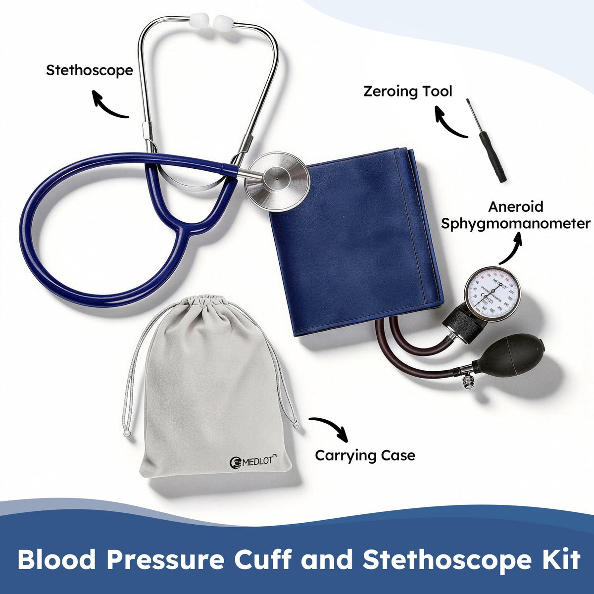 Blood Pressure Cuff and Stethoscope Kit with D-Ring, Standard Adult Size, Navy A633871