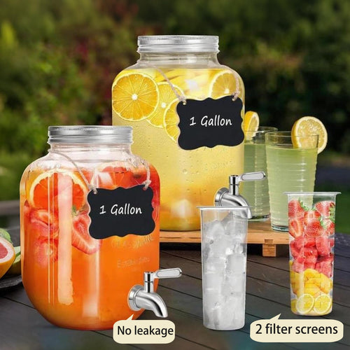 1 Gallon Glass Drink Dispenser with Stand 2 Pack K3358