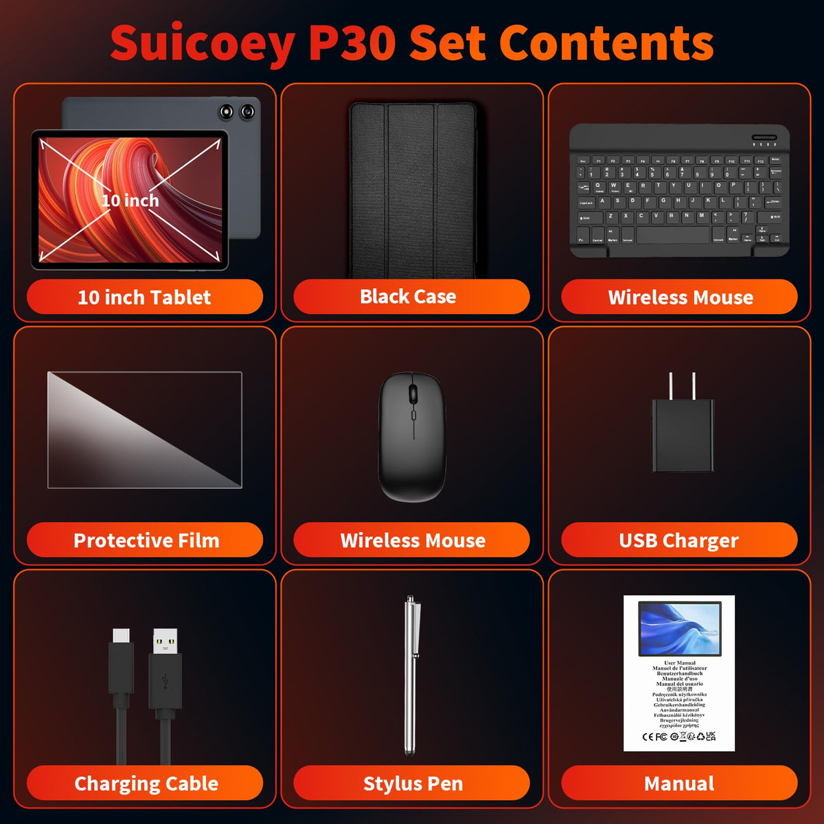 Black Android 16 Tablet with Keyboard G192363