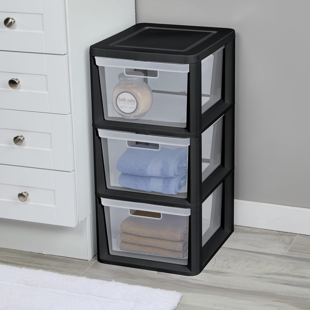 Black 3-Tier Plastic Storage Drawer Tower Z765327