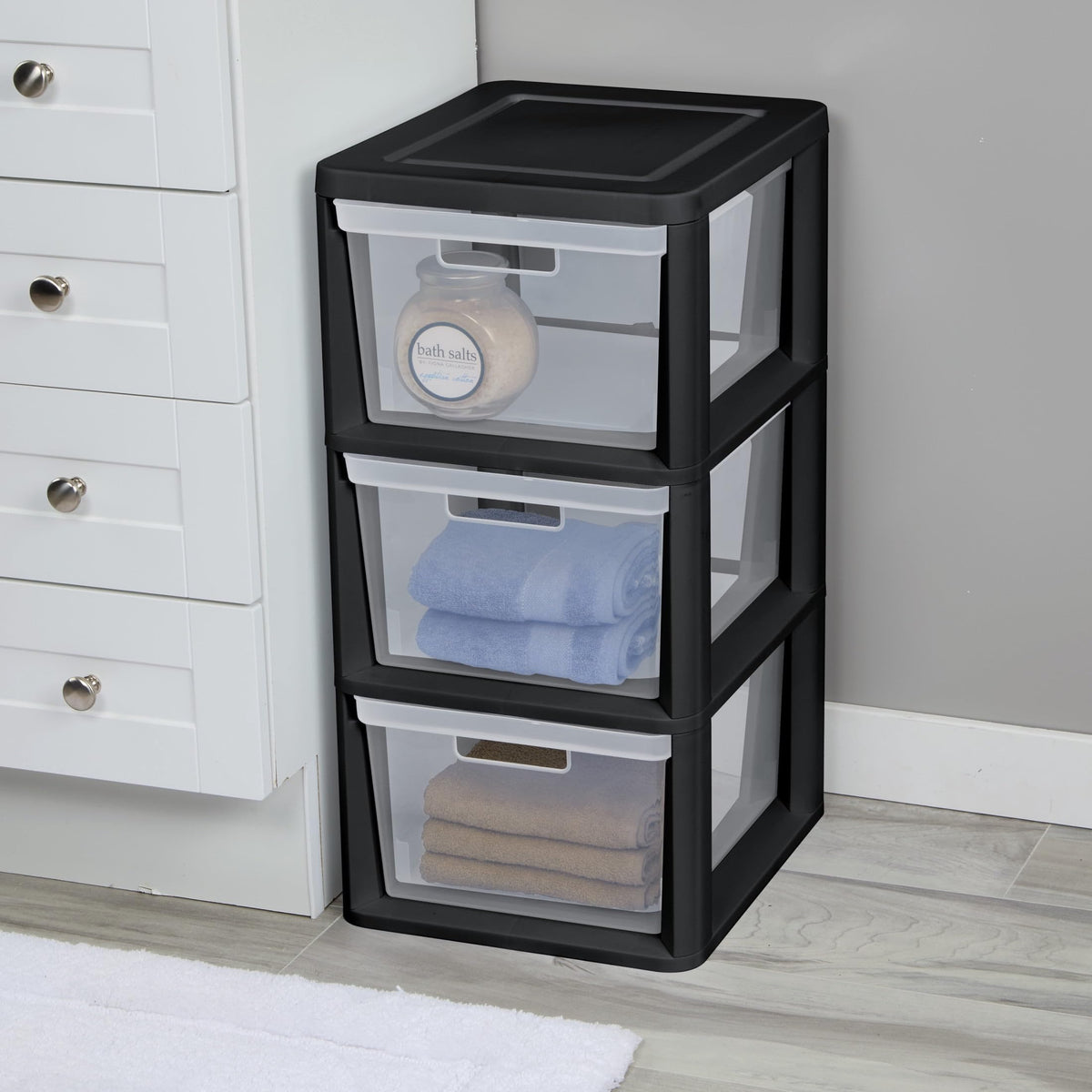 Black 3-Tier Plastic Storage Drawer Tower Z765327