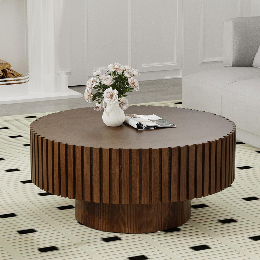 Round Fluted Drum Coffee Table with Pedestal Base B829262