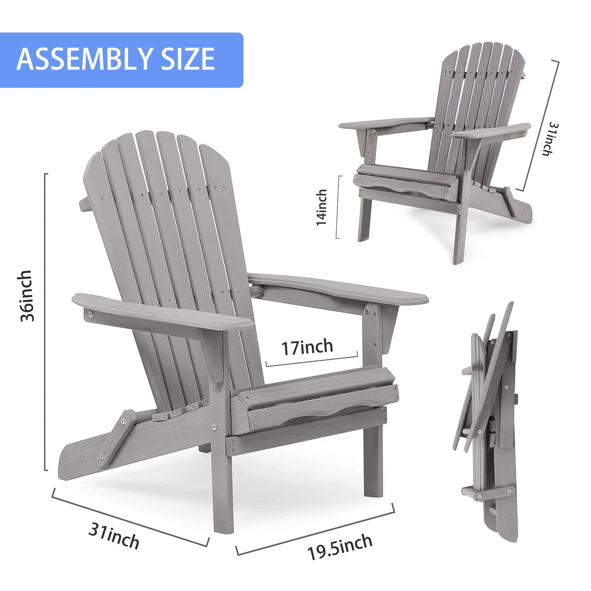 Wood Folding Adirondack Chair Set of 2 Solid Cedar J21664