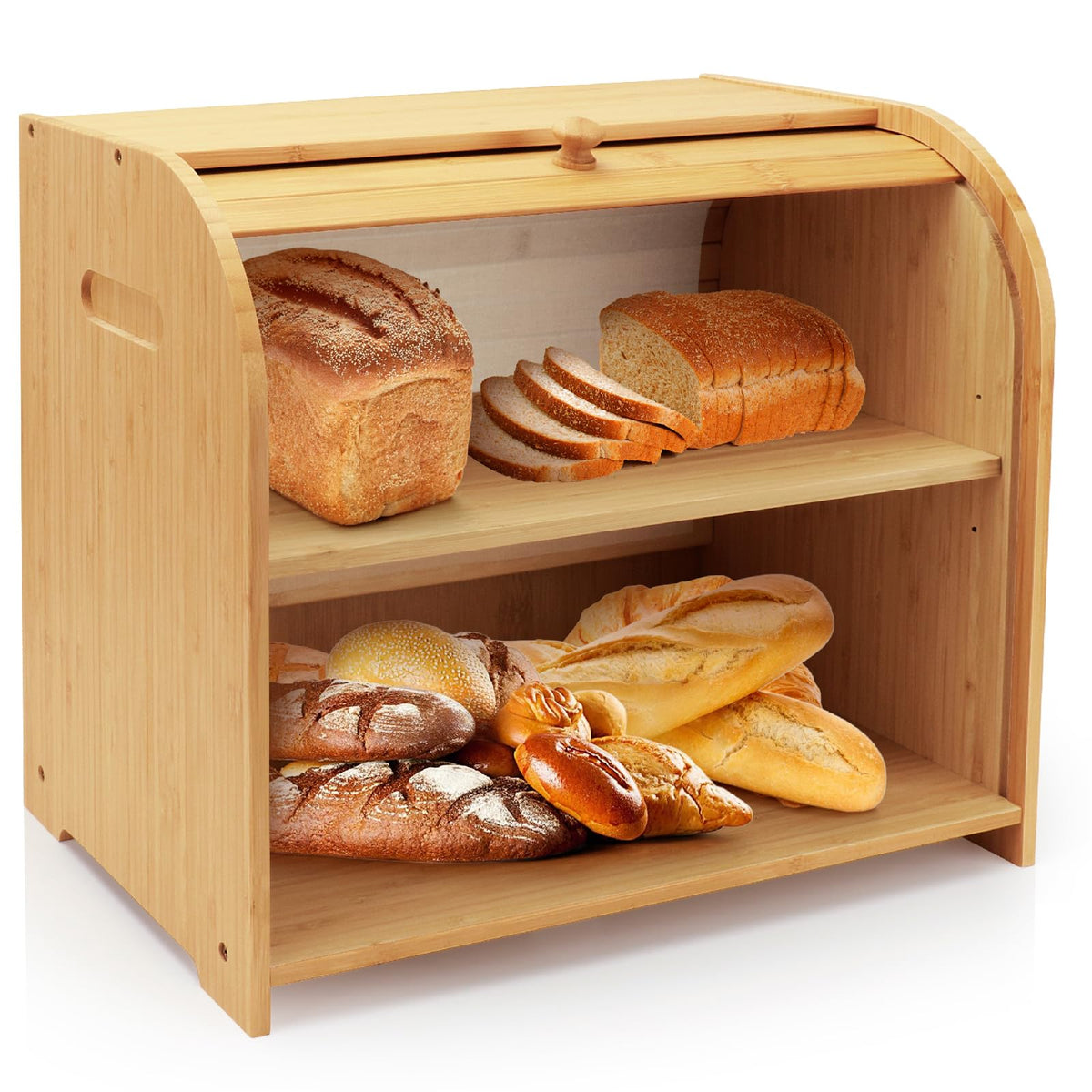 Bamboo 2-Tier Roll-Top Bread Box L6072
