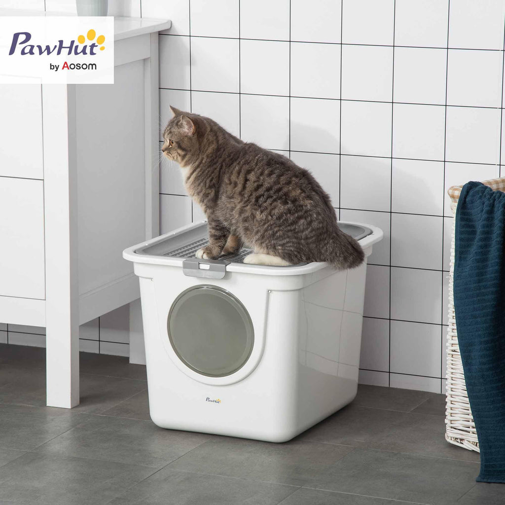 Covered Cat Litter Box with Scoop, White S27605