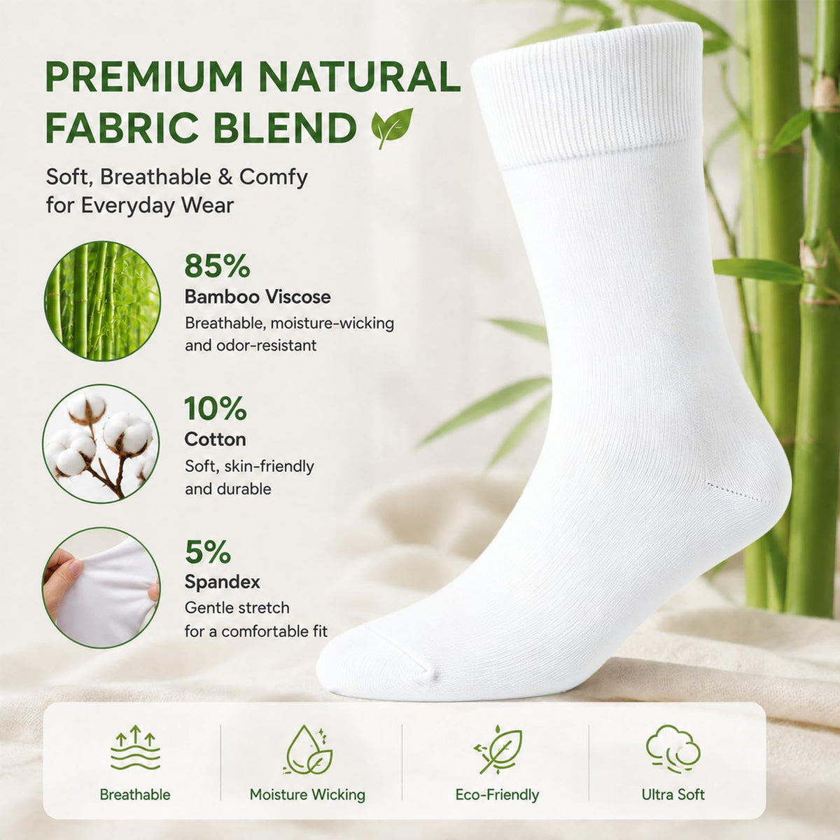 Women's 6 Pairs Bamboo Viscose Crew Socks I1843