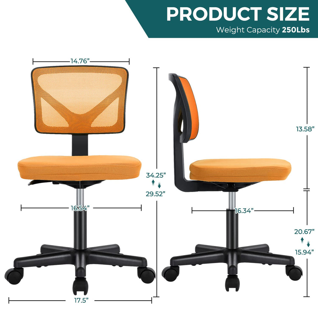 Orange Mesh Armless Desk Chair with Lumbar Support B5891