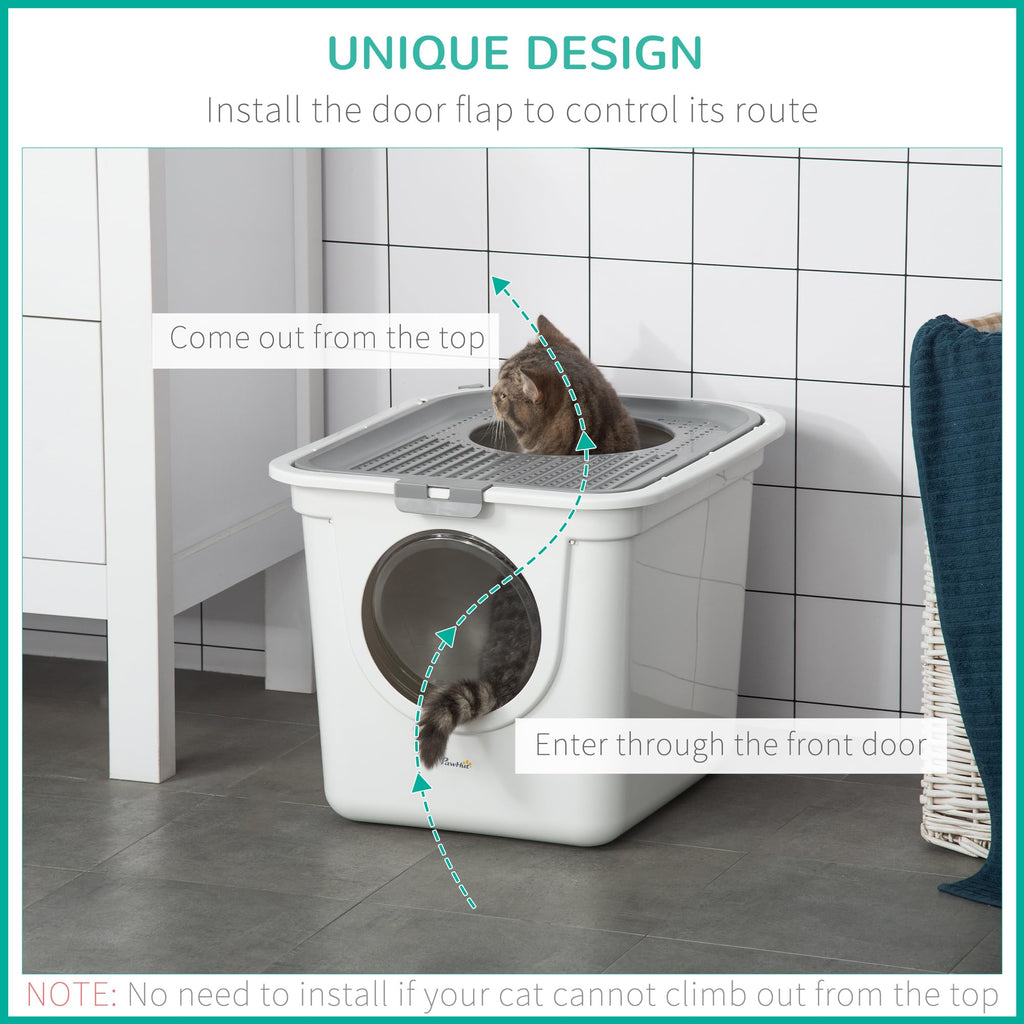 Covered Cat Litter Box with Scoop, White S27605