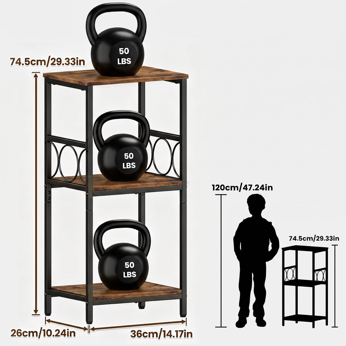 3-Tier Side Table with Adjustable Shelf C1222