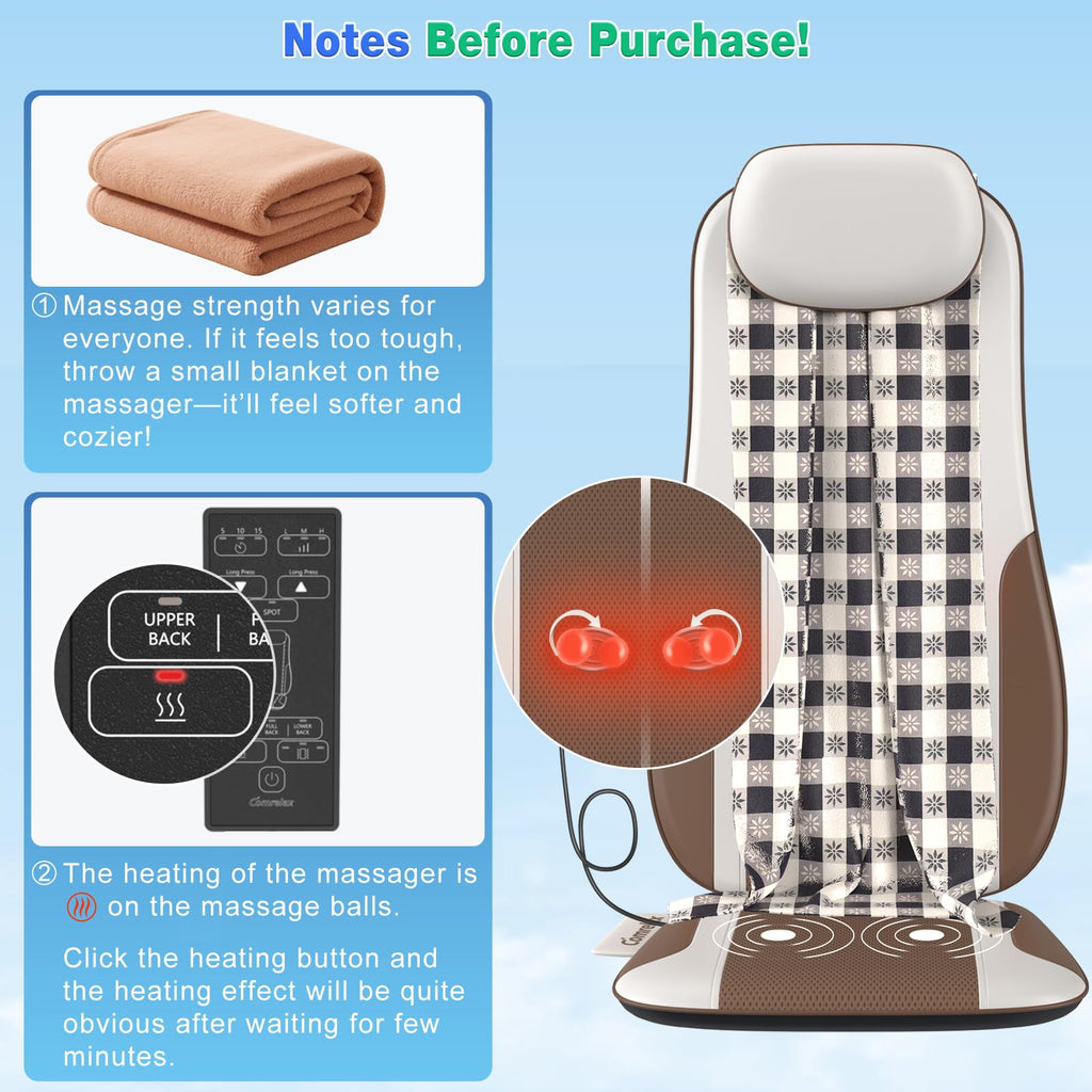 Shiatsu Back Massager with Heat, 2 Vibration Motors, PU Leather I25165
