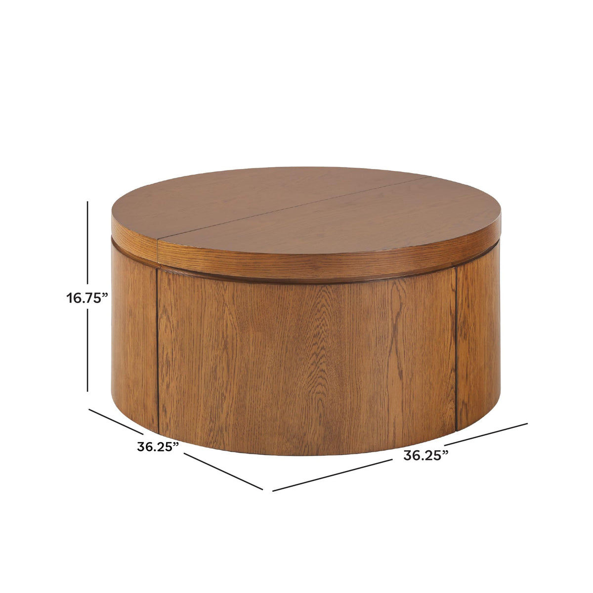 Solid Oak Wood Veneer Coffee Table with Storage, 36 Inch, Medium Brown Oak R399267
