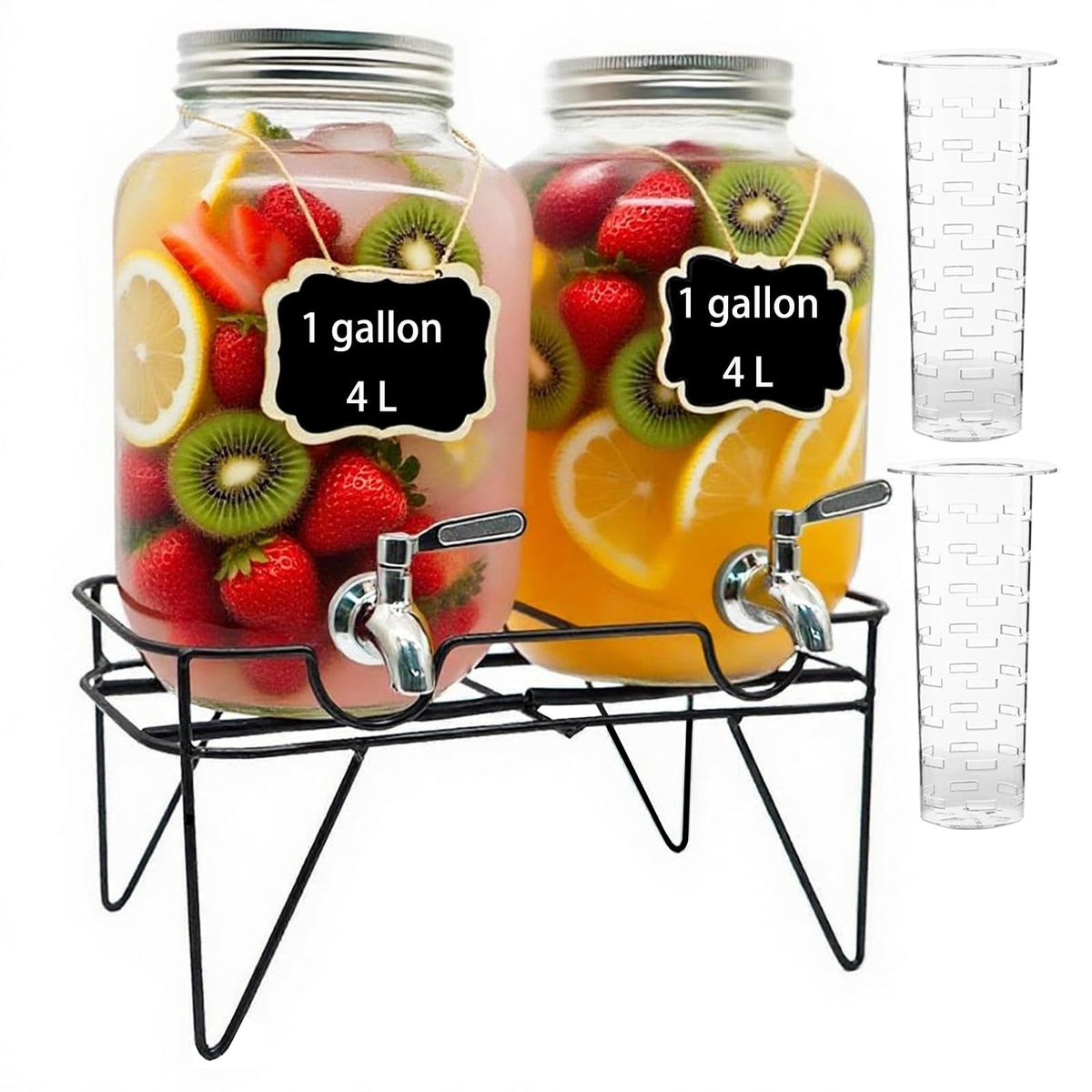 1 Gallon Glass Drink Dispenser with Stand 2 Pack K3358