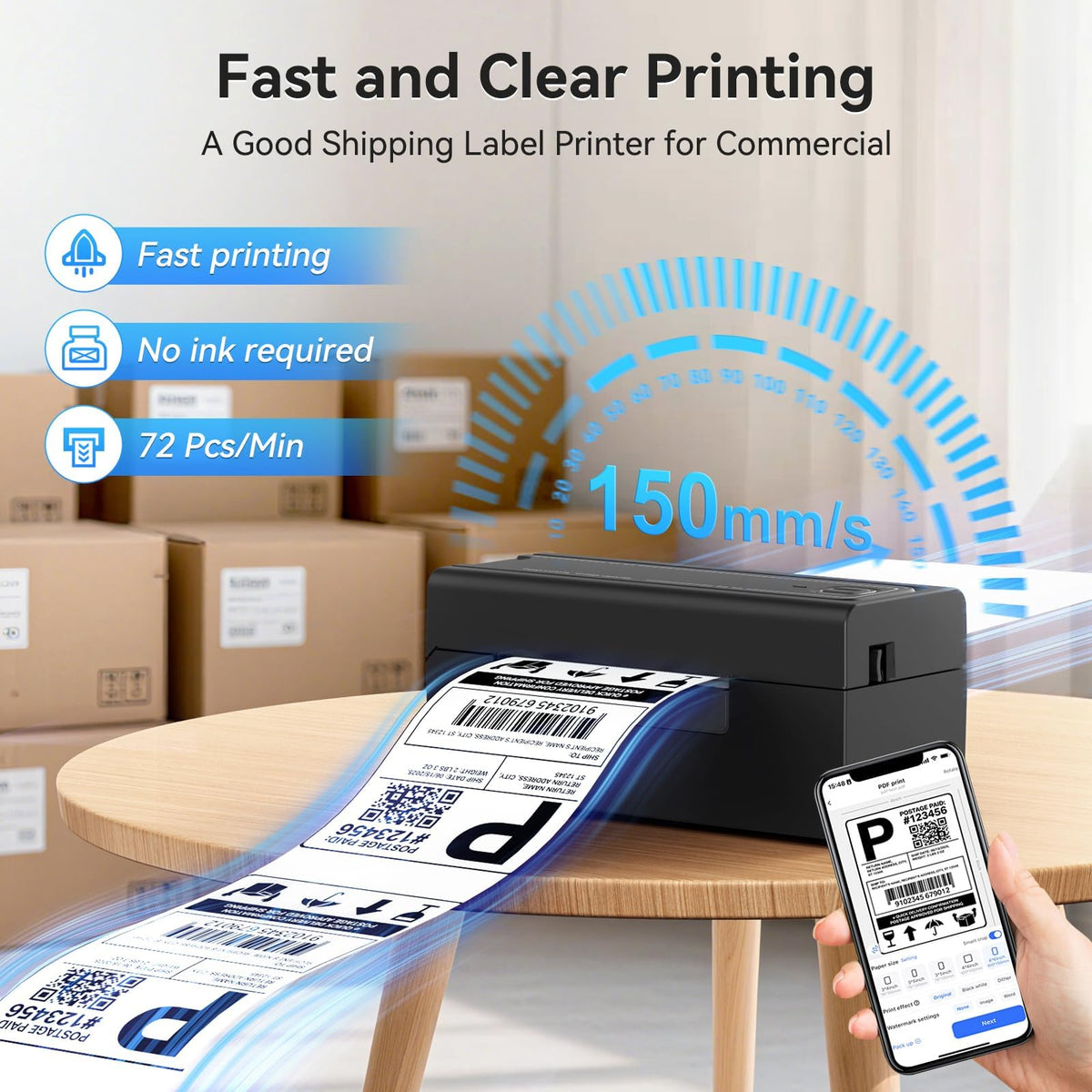 Bluetooth Thermal Shipping Label Printer, Wireless 4x6 T906995